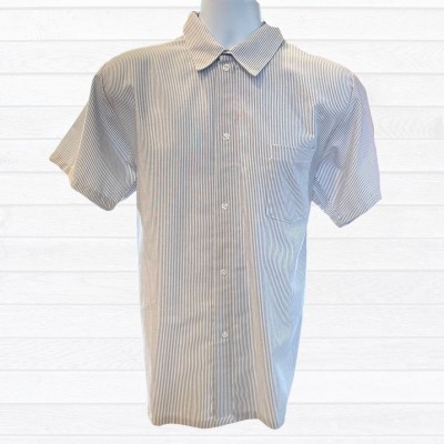Chemise adaptée à manches courtes lignée gris pâle et blanc