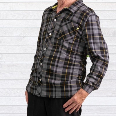 Chemise adaptée à carreaux gris, jaune et noir