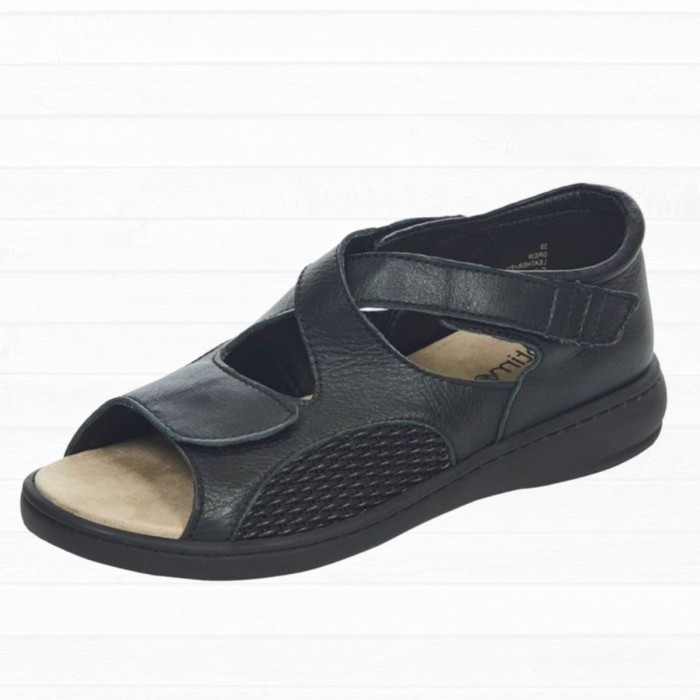 Sandale orthopédique en cuir de couleur noire à semelles amovibles